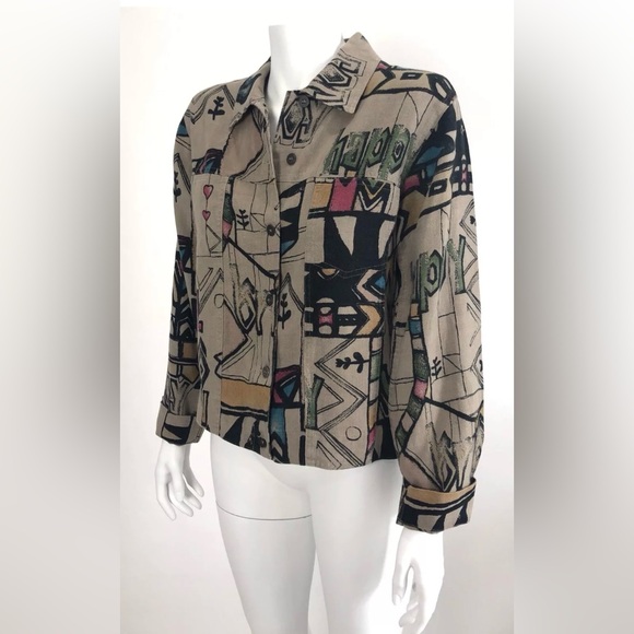 Chico's Linen Jacket LOVE HAPPY JOY Abstract Graffiti - Picture 3 of 12